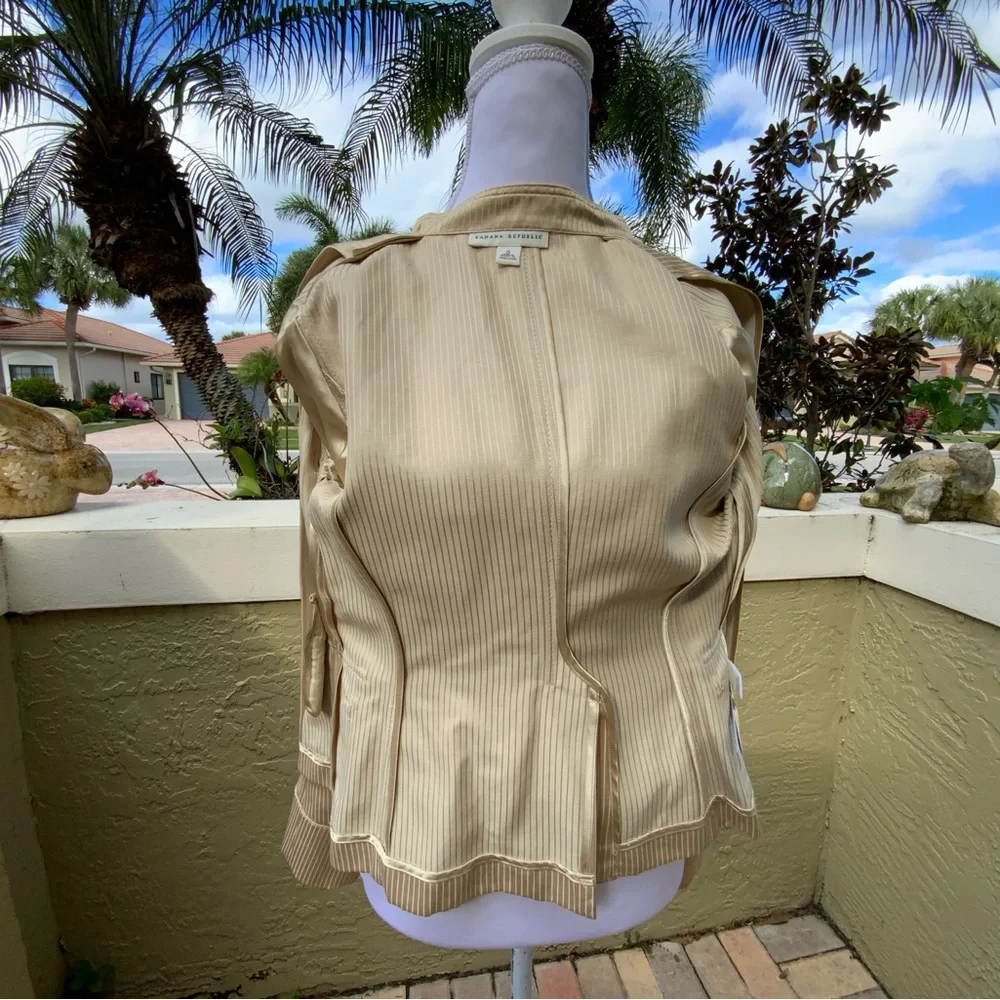 32% Silk 68% CottonBanana Republic Women's Beige Striped Utility Jacket Sz 0 - Picture 8 of 10